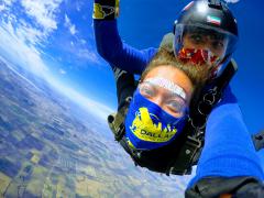 Free fall GoPro skydive action shot over Caddo Mills.