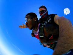 Skydiving in clear blue skies over Texas.