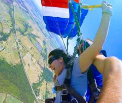 Skydivers getting ready to land.