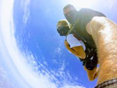 Tandem jumpers in free fall.