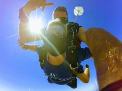 Skydiving on a bright sunny day.